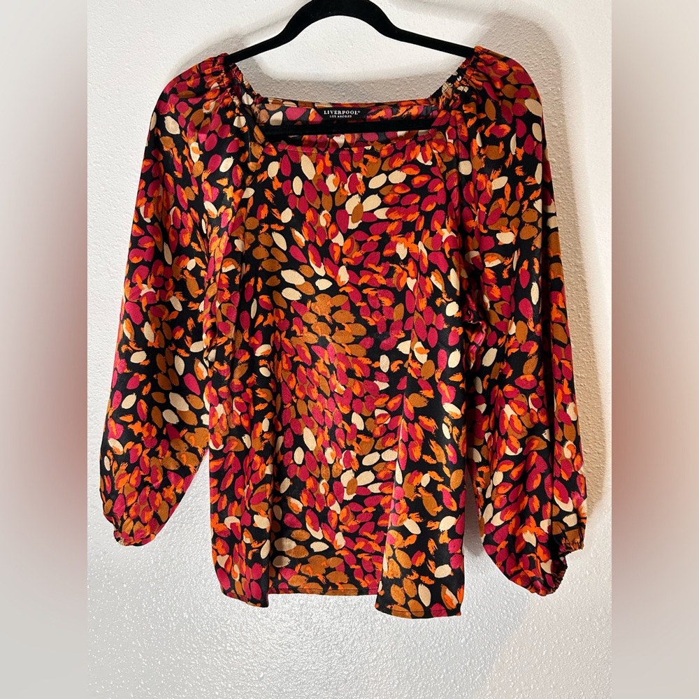 Liverpool Multicolor Leaf Pattern Blouse Size Sma… - image 1